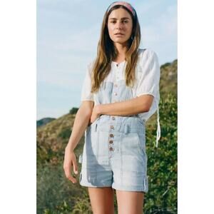 Pilcro Anthropologie Railroad Short Overalls Denim | Sz  29, Blue Festival